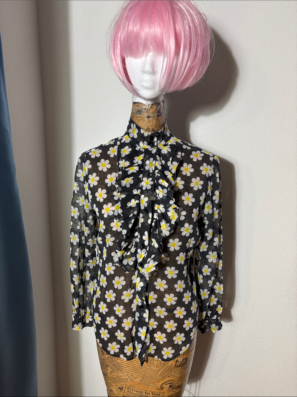 Sunny South Fashion floral sheer blouse vintage xs/s boho 70s sunflower retro
